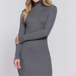 Elegant Light Gray Turtleneck Sweater Dress